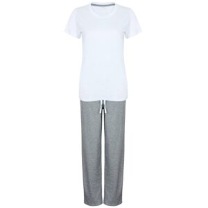 Towel City Női hosszú pamut pizsama szett - Fehér / szürke melírozott | XS