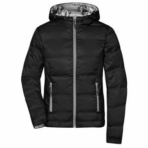 James & Nicholson Könnyű női dzseki kapucnival JN1151 - Fekete / ezüst | XL