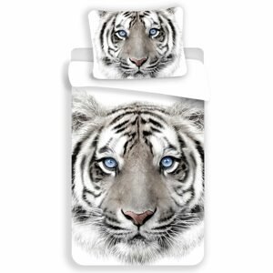 Jerry Fabrics Ágyneműhuzat Fehér tigris - Fehér / szürke | 140 x 200 cm / 70 x 90 cm