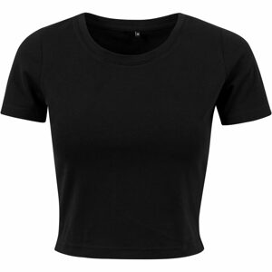 Build Your Brand Rövid ujjú női crop top póló - Fekete | XS