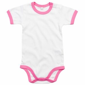 Babybugz Kétszínű rövid ujjú gyerek body - Fehér / bubble gum rózsaszín | 3-6 hónap