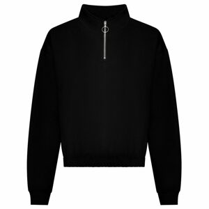 Just Hoods Női crop top pulóver rövid cipzárral - Fekete | XS