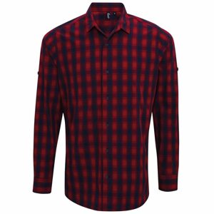 Premier Workwear Férfi pamut kockás ing - Piros / sötétkék | L