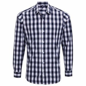 Premier Workwear Férfi pamut kockás ing - Fehér / sötétkék | XL