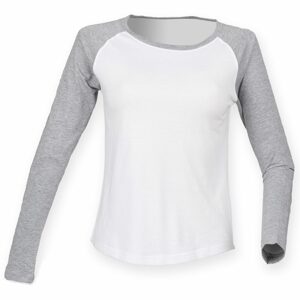 SF (Skinnifit) Hosszú ujjú kétszínű női póló - Fehér / szürke melírozott | XL