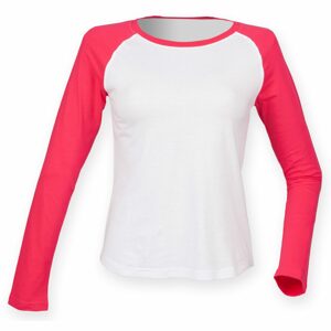 SF (Skinnifit) Hosszú ujjú kétszínű női póló - Fehér / rózsaszín | XS