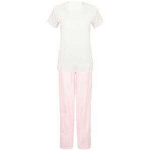 Towel City Női hosszú pamut pizsama szett - Fehér / rózsaszín | XS