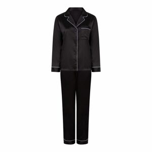 Towel City Hosszú női szatén pizsama - Fekete | XS/S