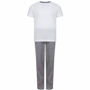 Towel City Hosszú pamut gyerek pizsama szettben - Fehér / szürke melírozott | 7-8 éves