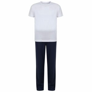 Towel City Hosszú pamut gyerek pizsama szettben - Fehér / sötétkék | 5-6 éves
