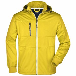 James & Nicholson Férfi sportos softshell kabát JN1078 - Napsárga / sötétkék / fehér | L