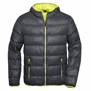 James & Nicholson Férfi könnyű pelyhes kabát JN1060 - Sötétszürke / sárgászöld | M